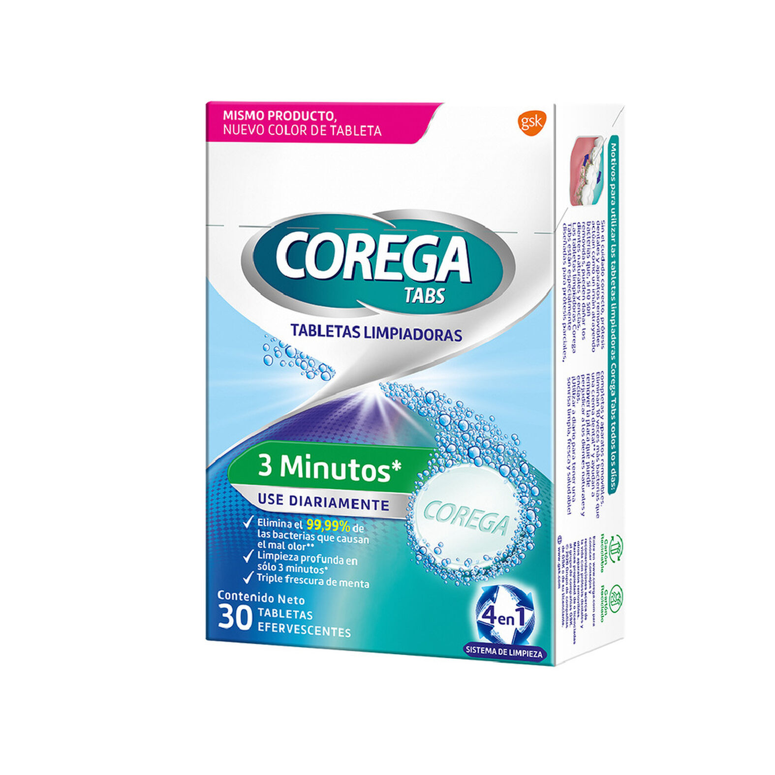 1232432 Tabletas Limpiadoras Efervescentes 3 minutos x30 | Corega - Imagen 1
